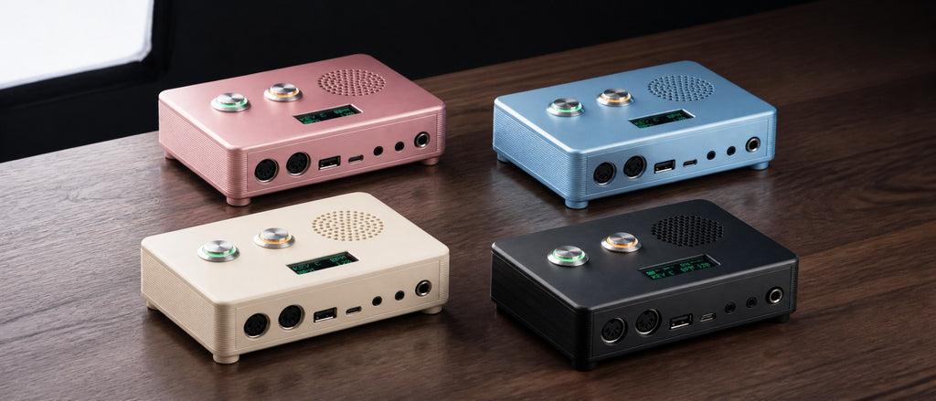 All four RK-1 finishes side by side: Rose, Ice, Cream and Stage Black